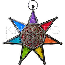 Load image into Gallery viewer, LANTERN – GLASS & METAL STAR – FLOWER LIFE – 7 CHAKRAS