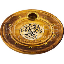Load image into Gallery viewer, WOOD INCENSE HOLDER – CONES & STICKS 4" Diam.