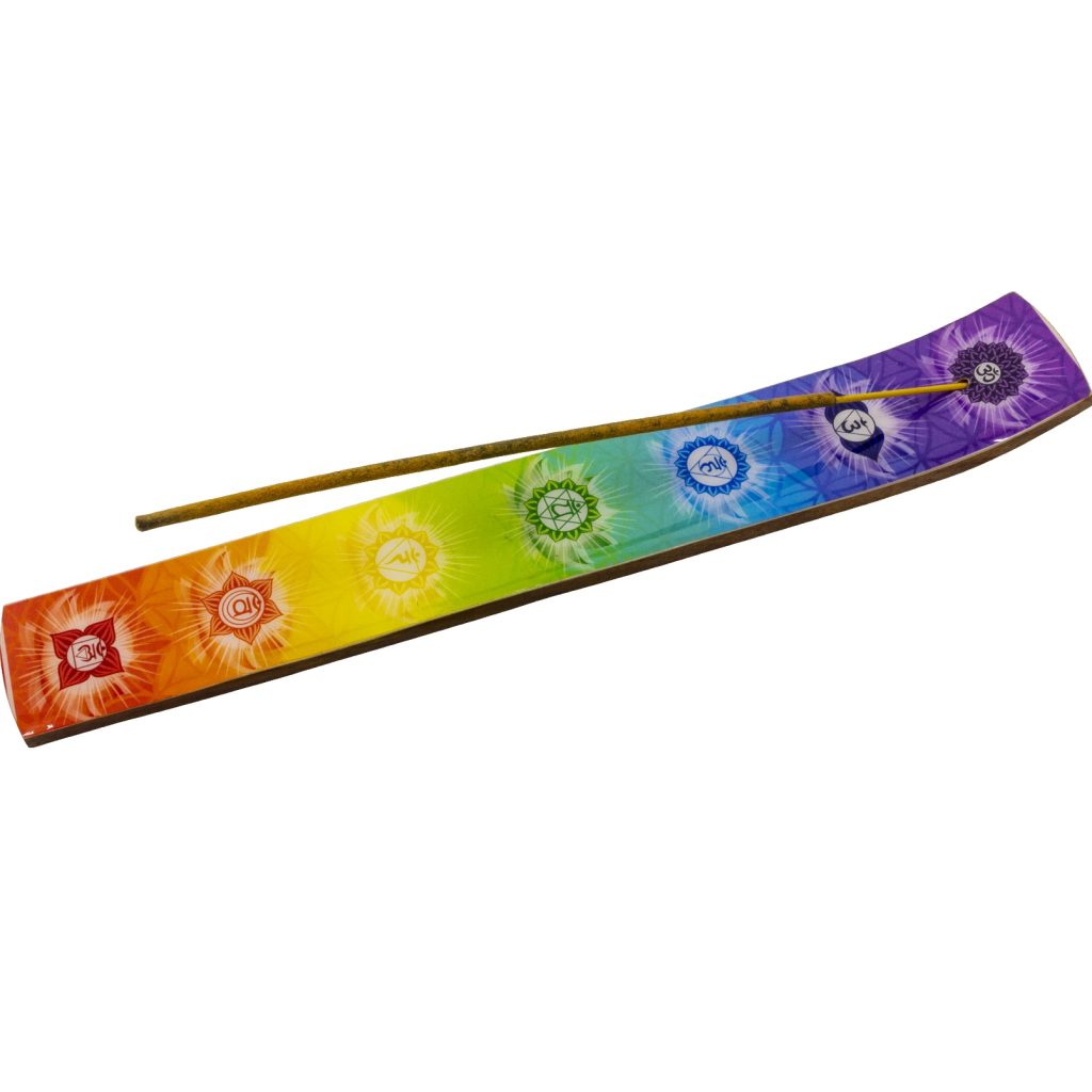 WOOD INCENSE HOLDER PRINTED – 7 CHAKRAS – 10″