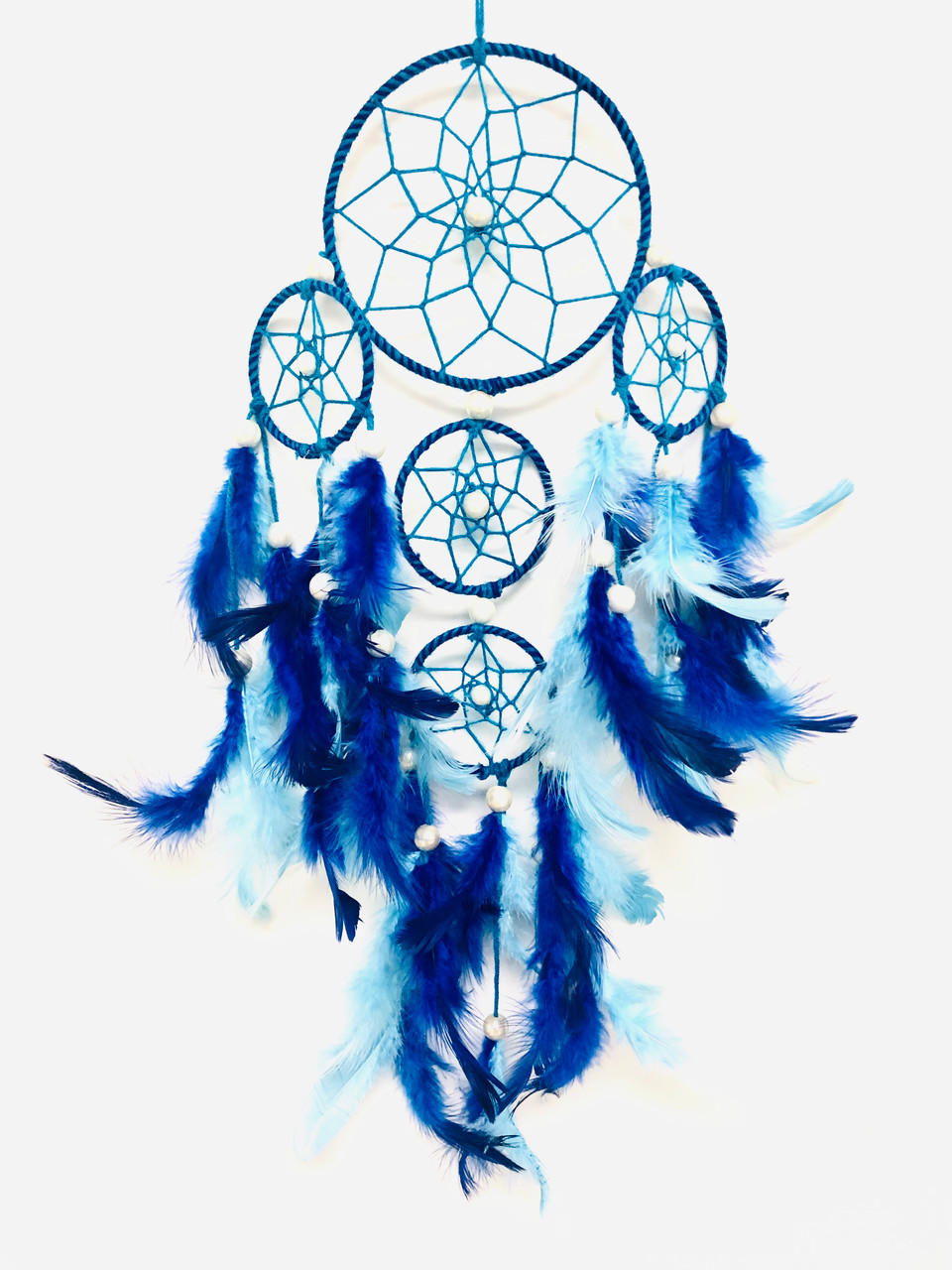 Dream Catcher Light blue and Dark blue feathers w/ pearl like beads