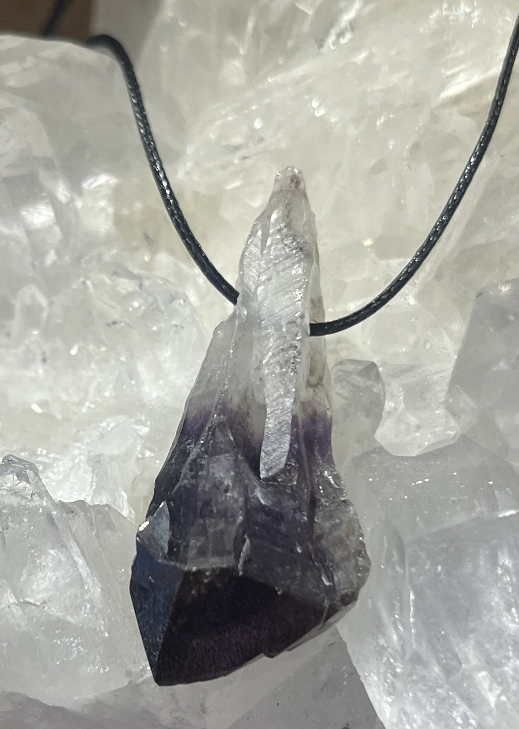 Amethyst Bi-Color Point Rough Necklace on Black Cord