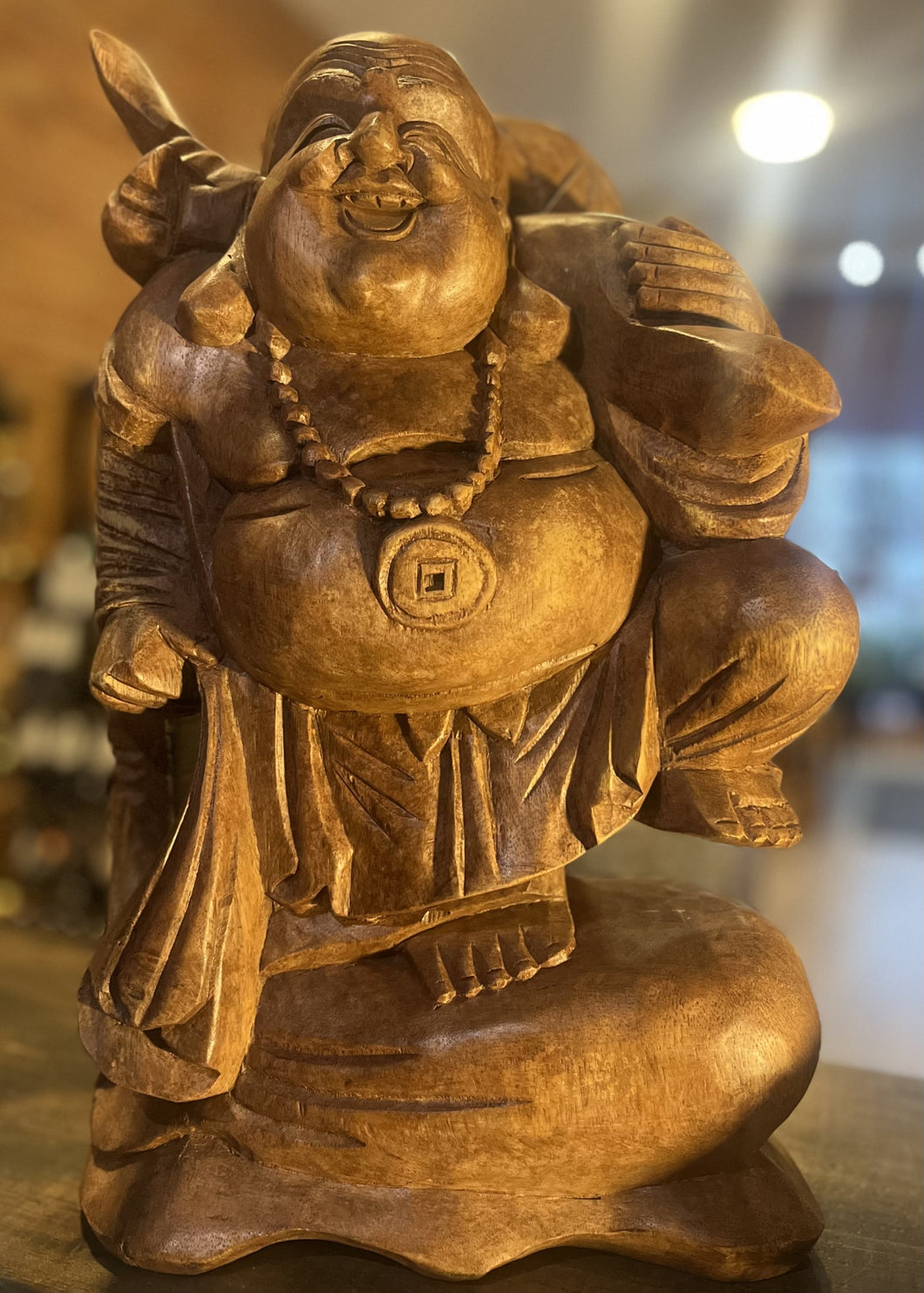 Happy Buddha Wooden Carved Statue