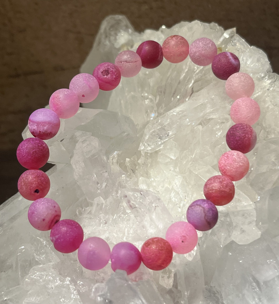 Pink Druzy Agate Bracelet - 8mm