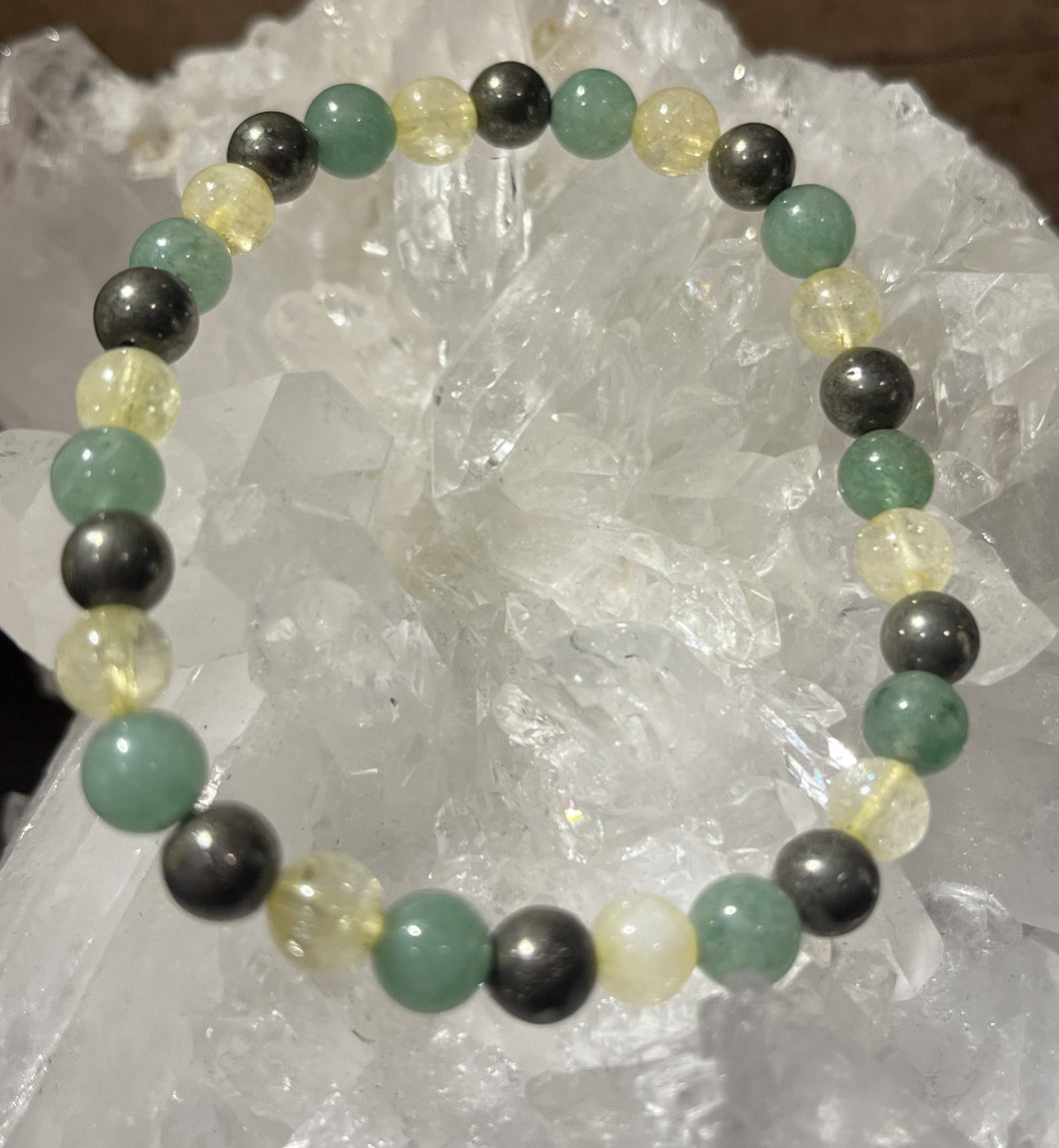 Green Aventurine, Citrine & Pyrite Bracelet - 6mm Beads