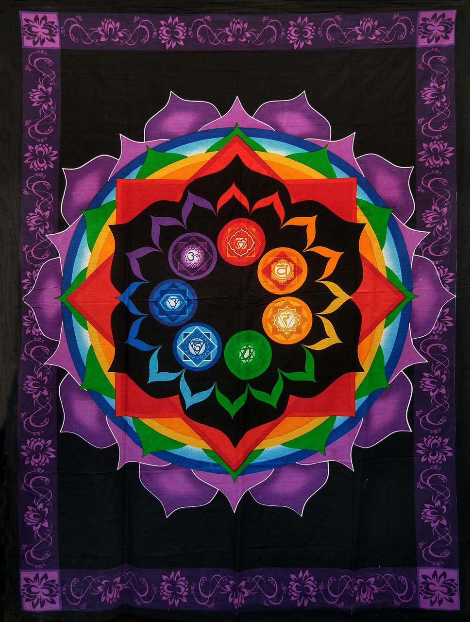 Vrinda Indian Cotton Tapestry 7 Chakra Lotus