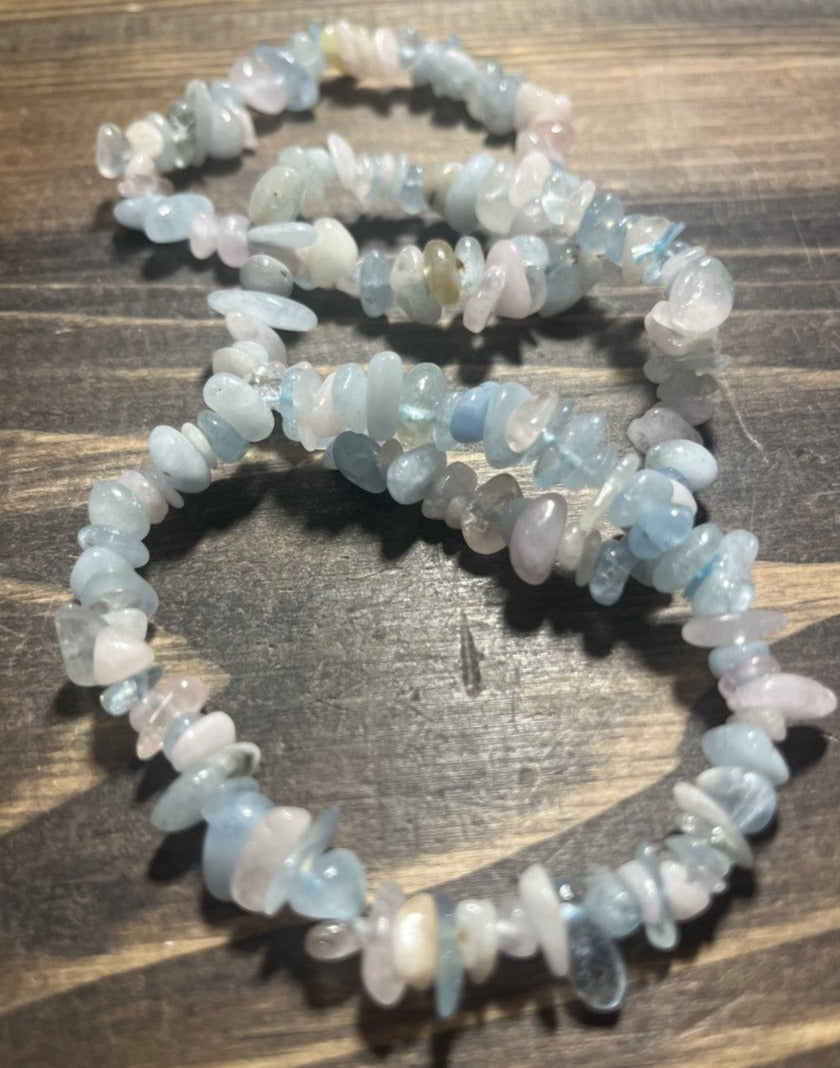 Morganite and Aquamarine Stone Chip Bracelet