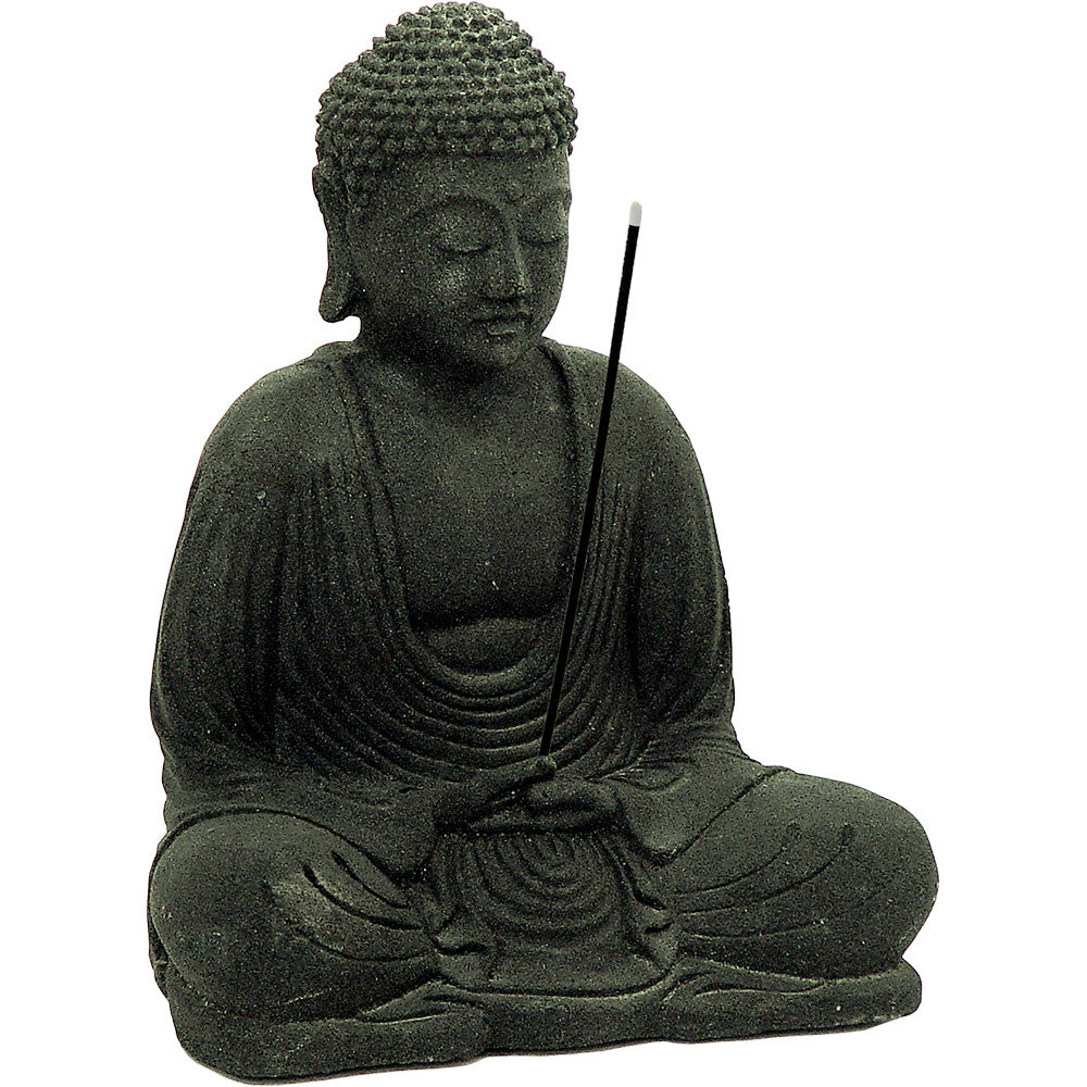 VOLCANIC STONE STATUE&INCENSE BURNER MEDITATING BUDDHA-8.5″