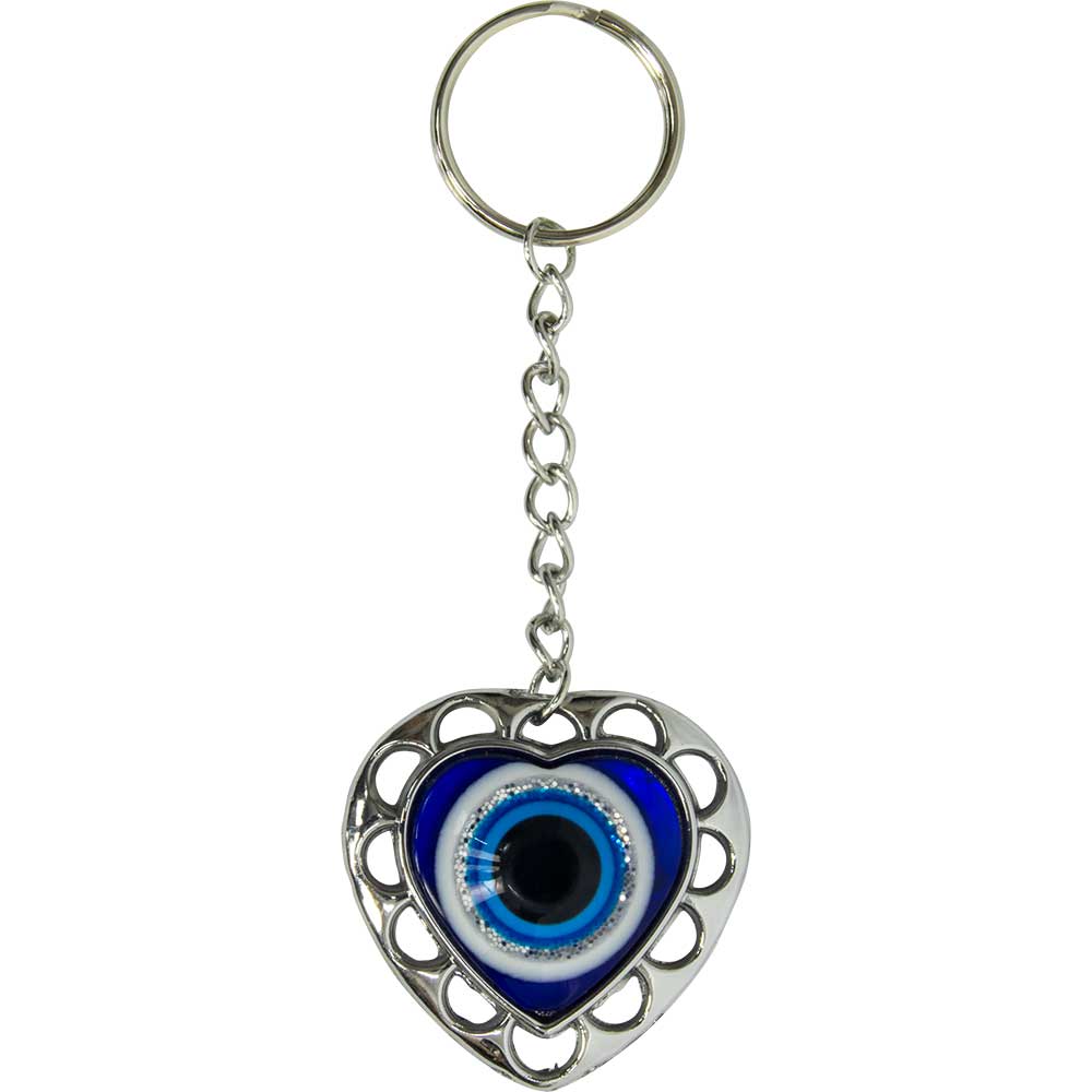 Evil Eye Protection Puffed Heart Key Chain - 4.25″