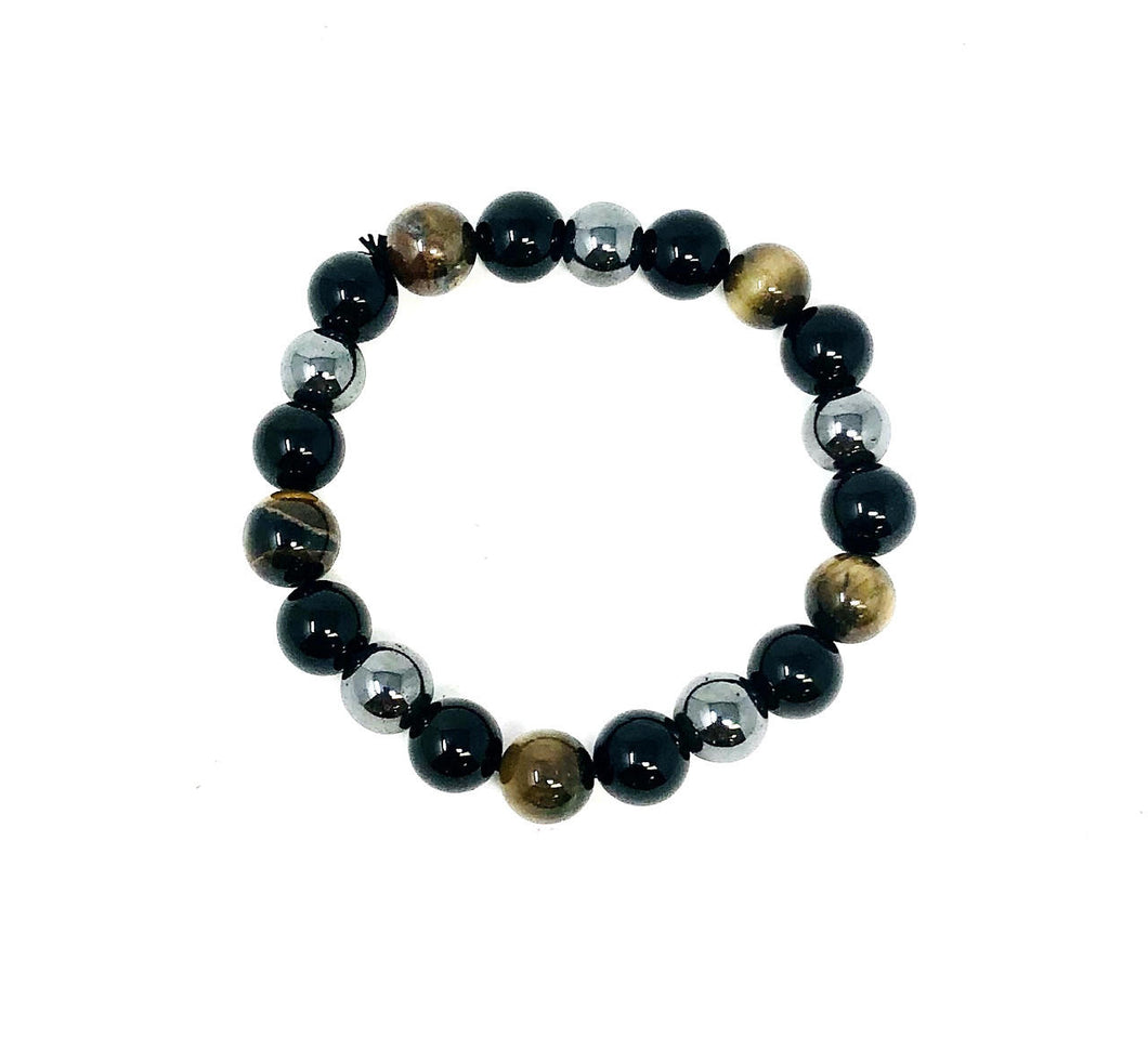Tiger Eye, Black Obsidian and Hematite Bracelet - 10mm Bead