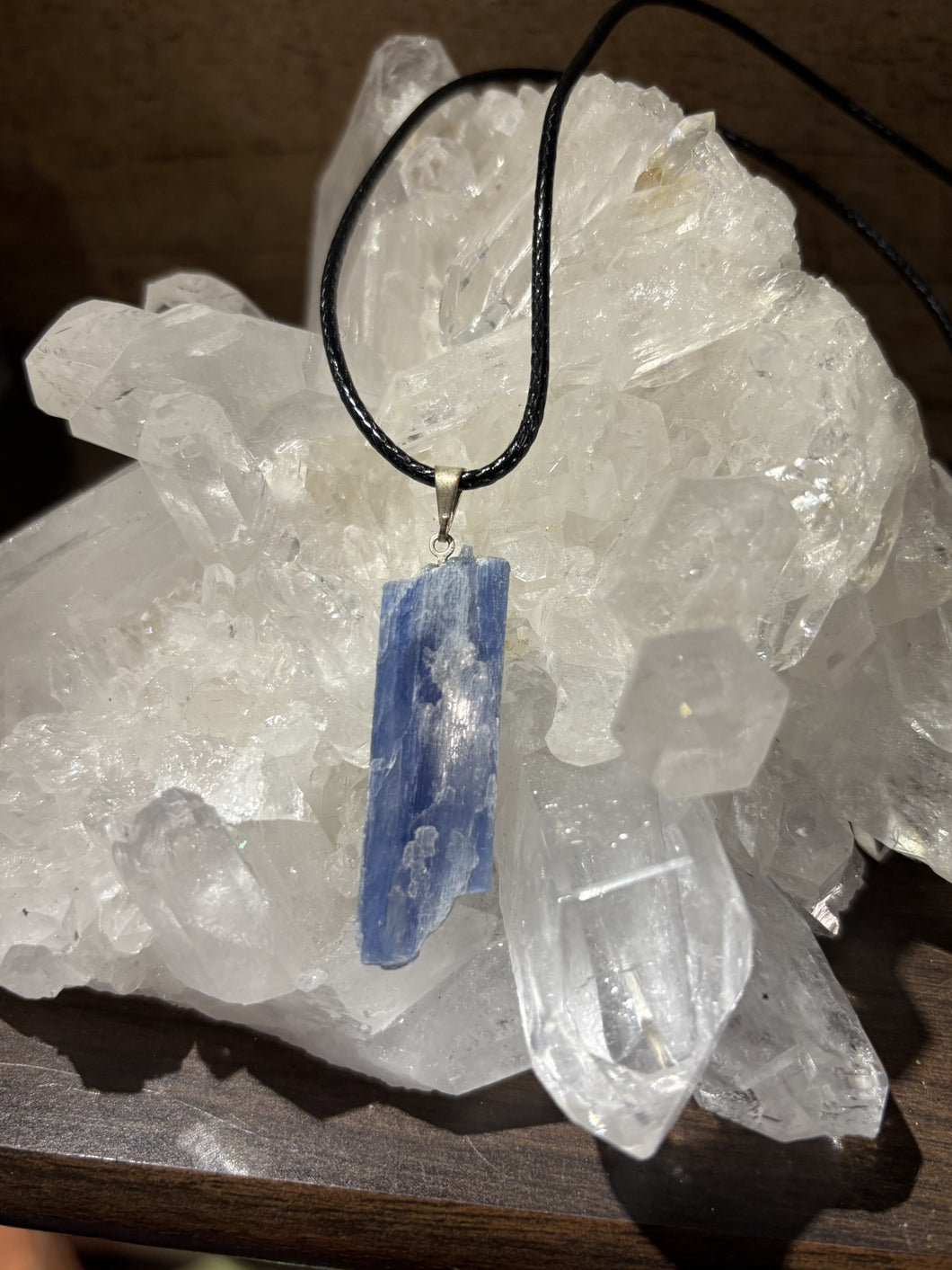 Blue Kyanite Rough Pendant on Black Cord
