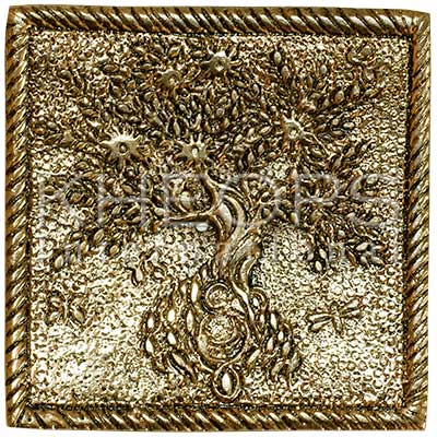 WHITE METAL – INCENSE HOLDER – TREE OF LIFE GOLD – 2.25″