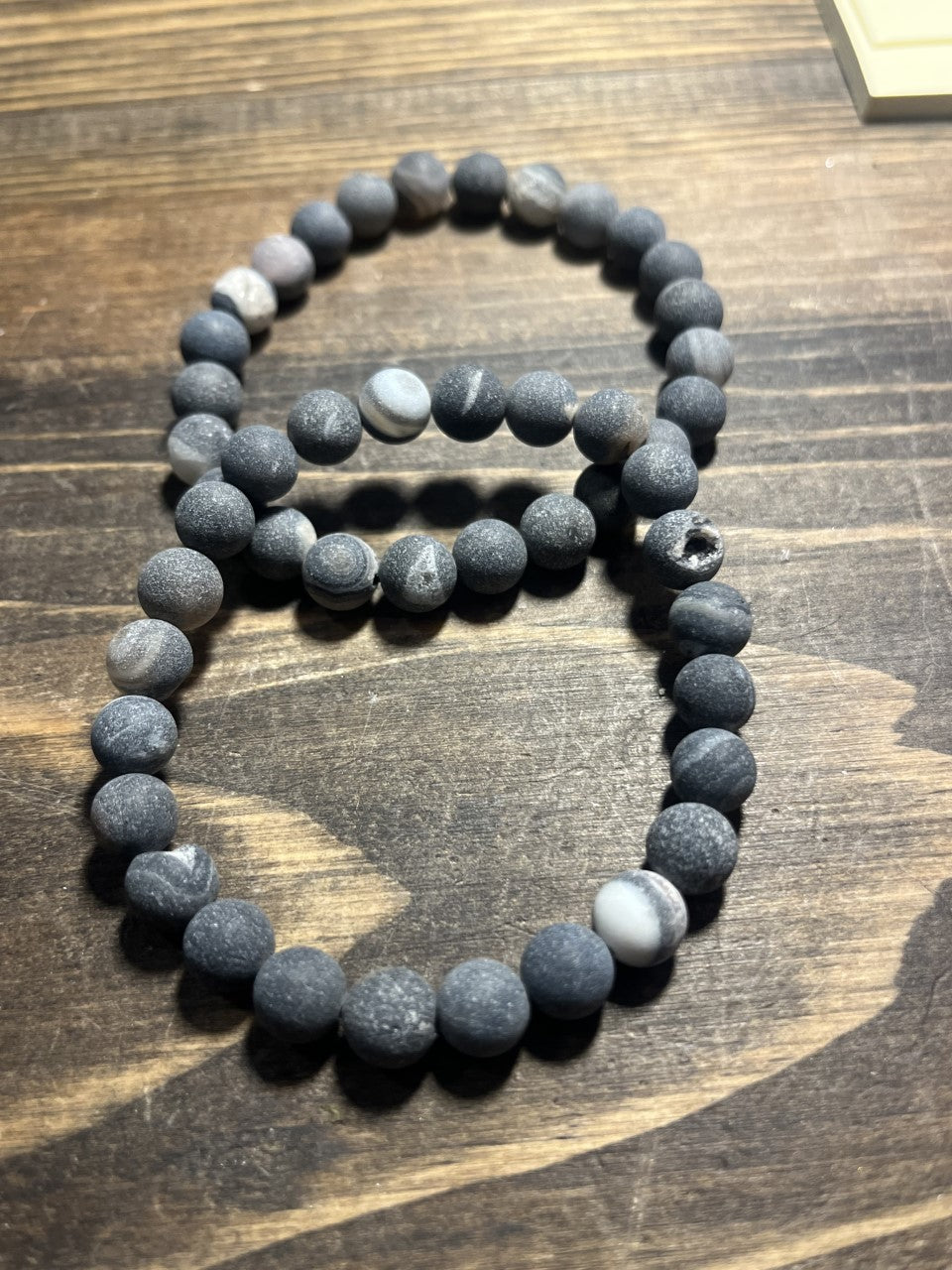 Black Druzy Agate Matte Bracelet - 8mm Beads