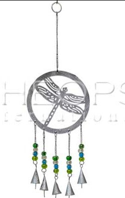 METAL – HANGING BELLS – DRAGONFLY – SILVERY – 18″L