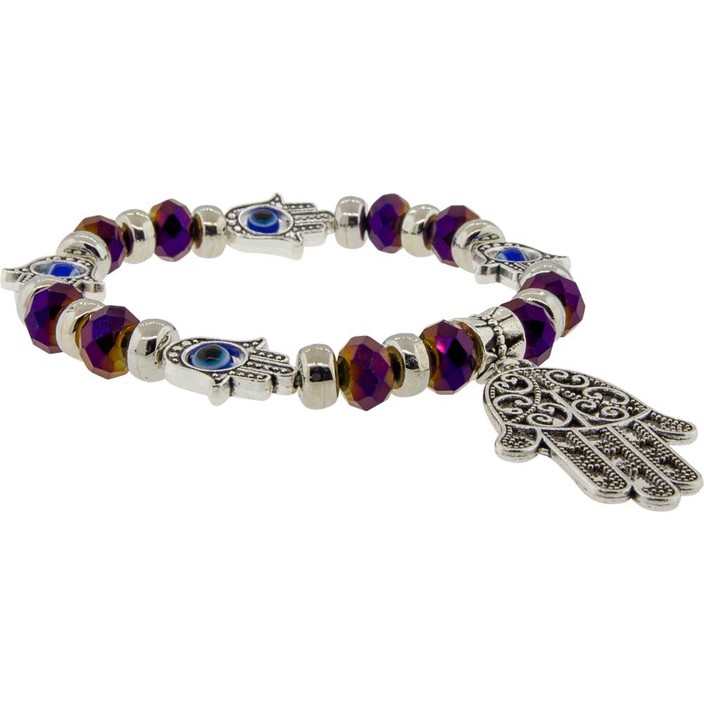 Evil Eye Glass Beads Bracelet with Fatima Hand - Assorted Colours
