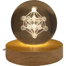 Load image into Gallery viewer, Glass Crystal Ball Engraved - Wood LED light base 3″ Ball Light with USB wire
