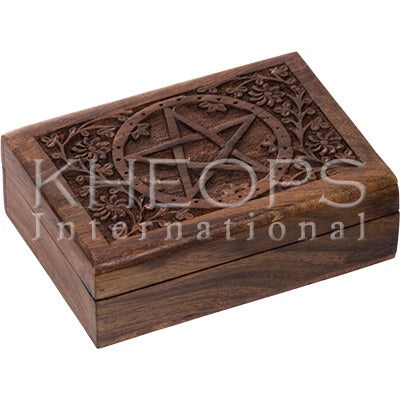 WOOD LINED BOX-CARVED/PENTACLE-5″X7″