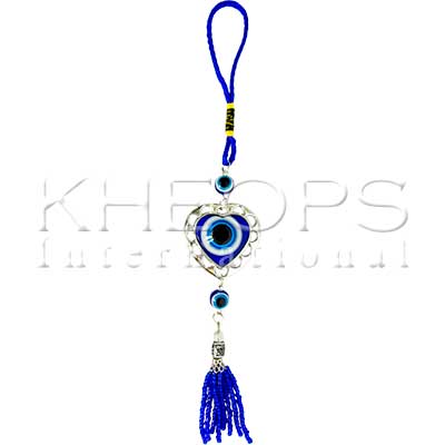 Evil Eye Protection Talisman with Puffed Heart and Bead Tassel - 9.5″L
