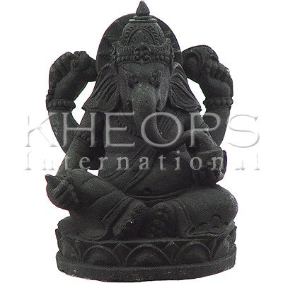 VOLCANIC STONE STATUE-GANESHA/BLACK-8″