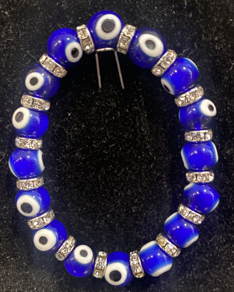 BRACELET-EVIL EYE-GLASS BEADS-COBALT