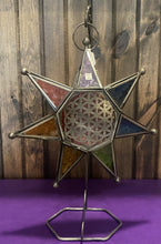 Load image into Gallery viewer, LANTERN – GLASS &amp; METAL STAR – FLOWER LIFE – 7 CHAKRAS
