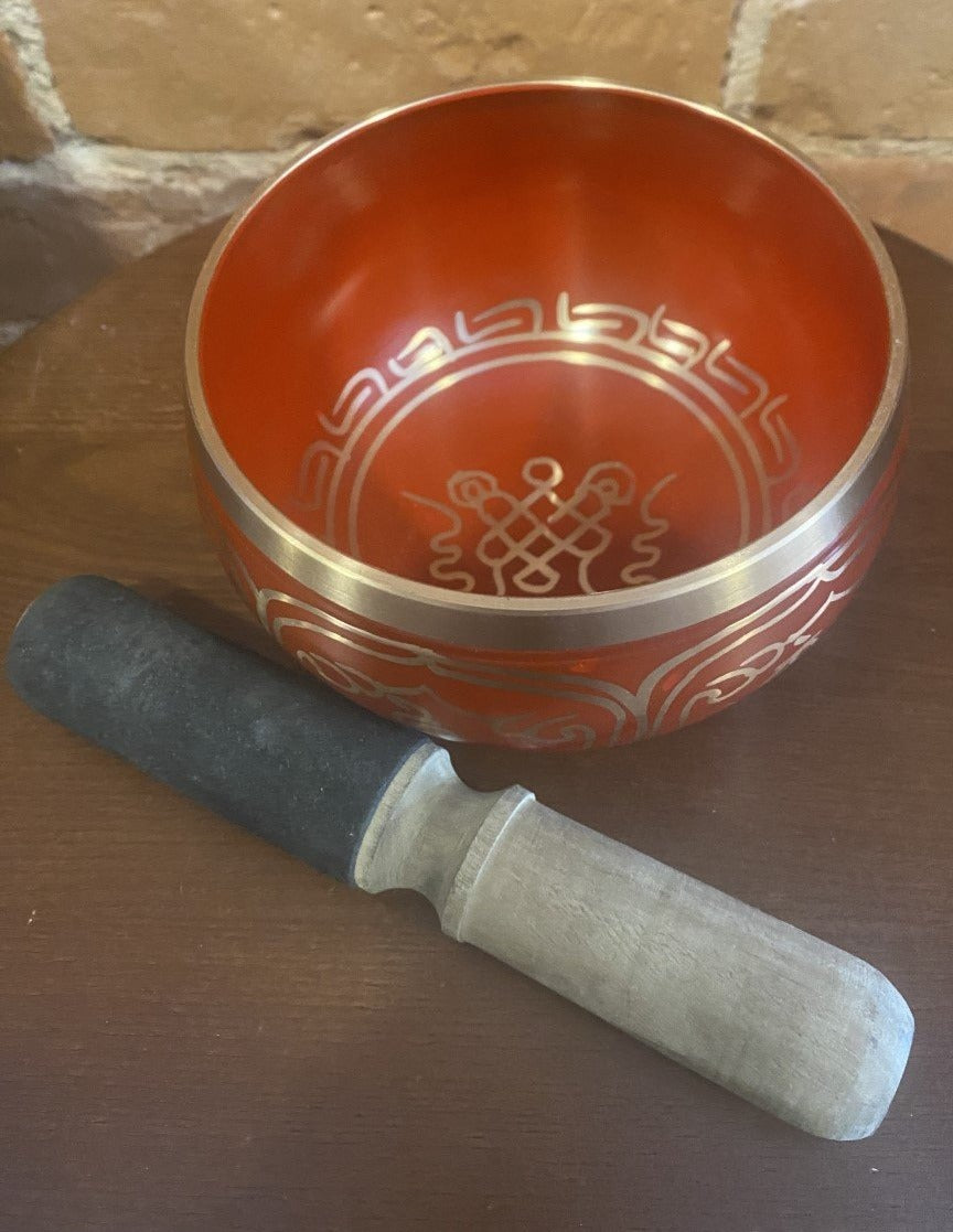 SINGING BOWL-ENDLESS KNOT/RED-5.5″DI.